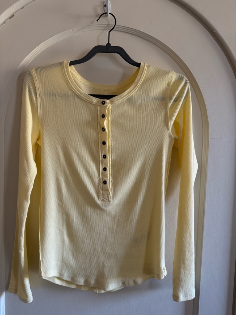 Free People Yellow Long Sleeve Henley Top